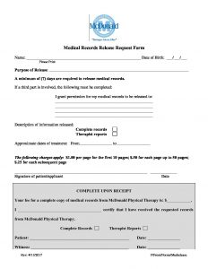 Medical Records Release Request Form Mcdonald Physical Therapy